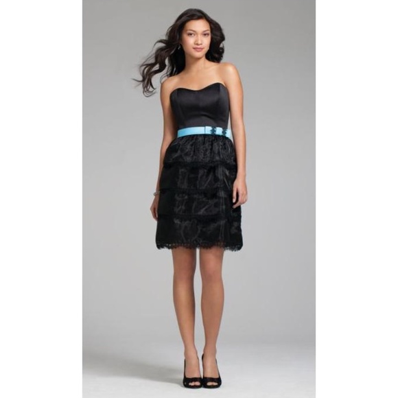 NWT Alfred Angelo Black-Blue Box Black Lace Mini Dress - size 12 - Picture 1 of 5